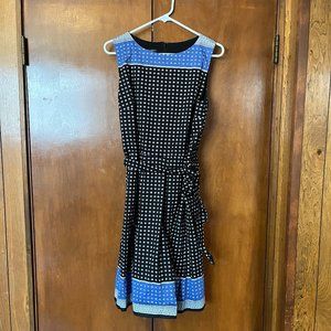 Black and Blue Geometric belted Dress